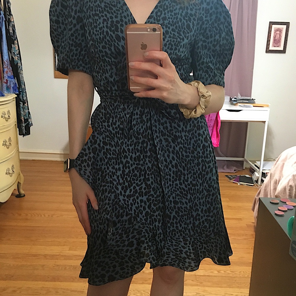 Aqua Blue Leopard Print Wrap Dress Small